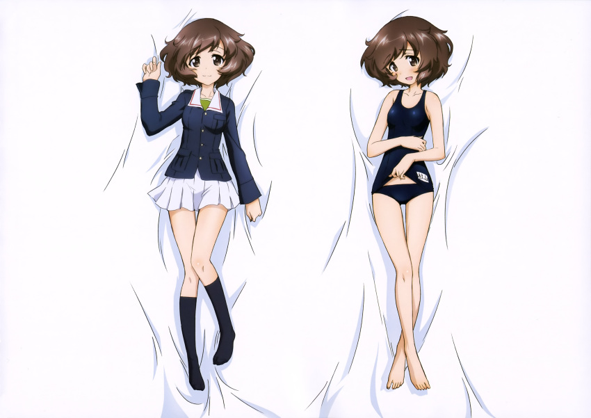 Safebooru 1girl D Absurdres Akiyama Yukari Barefoot Bed Sheet Black 
