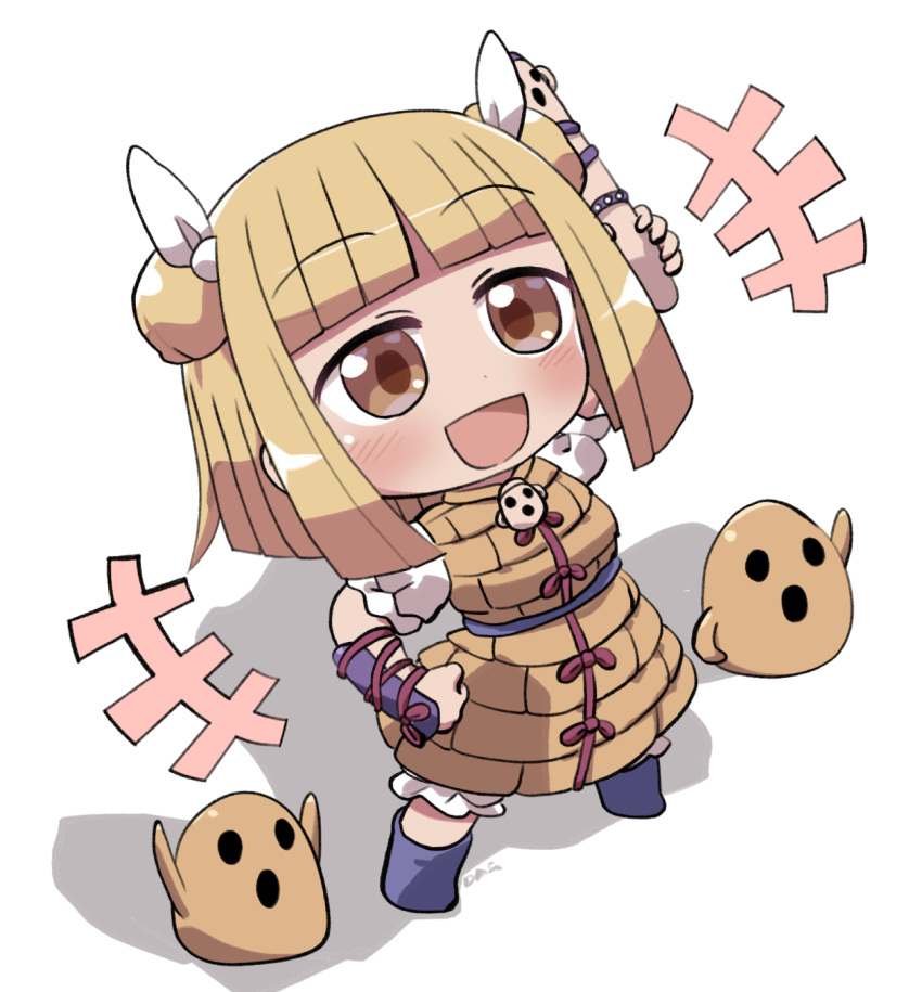 Safebooru - +++ 1girl :d blonde hair bloomers blunt bangs blunt ends ...