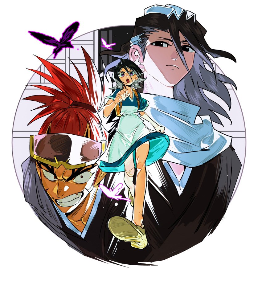 Safebooru - 1girl 2boys abarai renji absurdres apron aqua dress ...