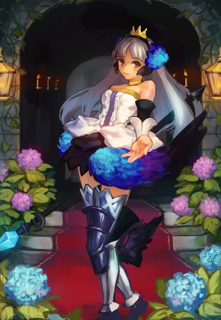 Safebooru 1girl Armor Armored Boots Bangs Bare Shoulders Boots Choker Cropped Legs Dress