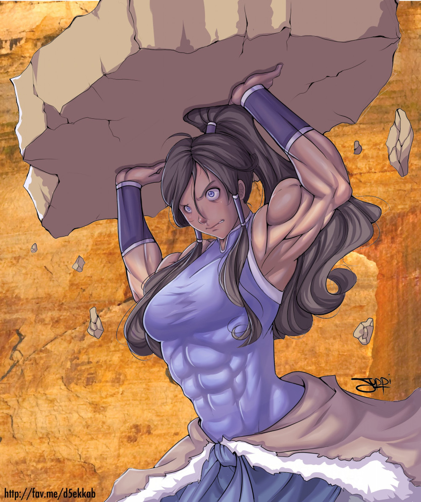 1girl blue_eyes breasts brown_hair female highres its_just_suppi korra lift...