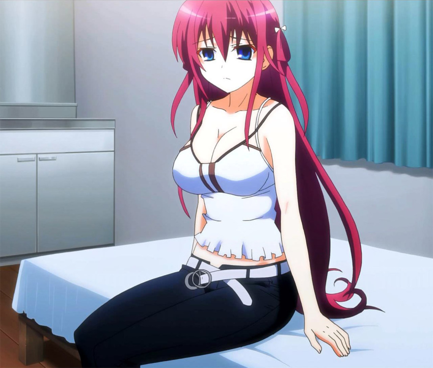 bed blue_eyes breasts cleavage grisaia(series) grisaia_no_kajitsu large_bre...