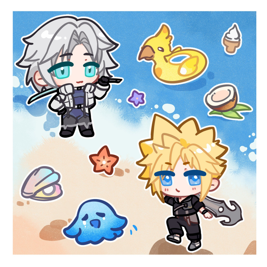 Safebooru - 2boys :3 beach black gloves blue eyes chibi chibi only ...