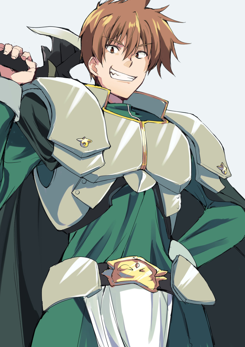 Safebooru - 1boy :d armor belt black belt brown eyes brown hair chaos ...