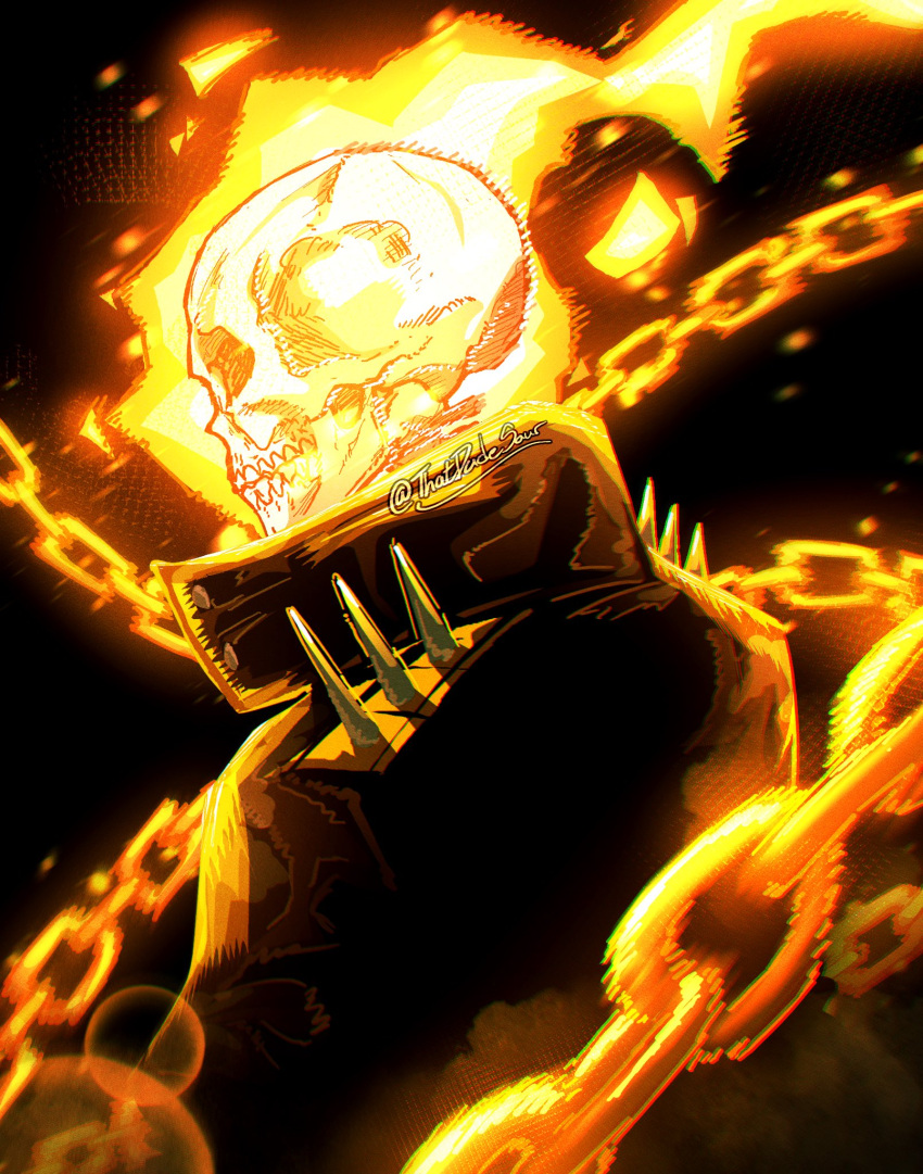 Safebooru - 1boy black jacket chain fire from side ghost rider ghost ...