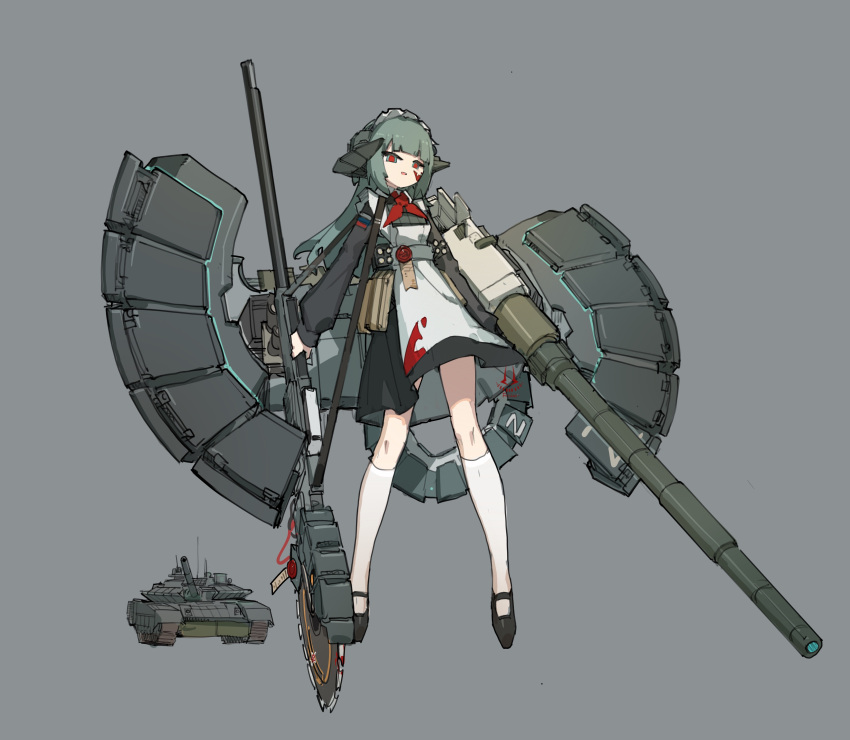 Tank Personification Safebooru - 1girl absurdres apron blood blood on clothes cannon ...