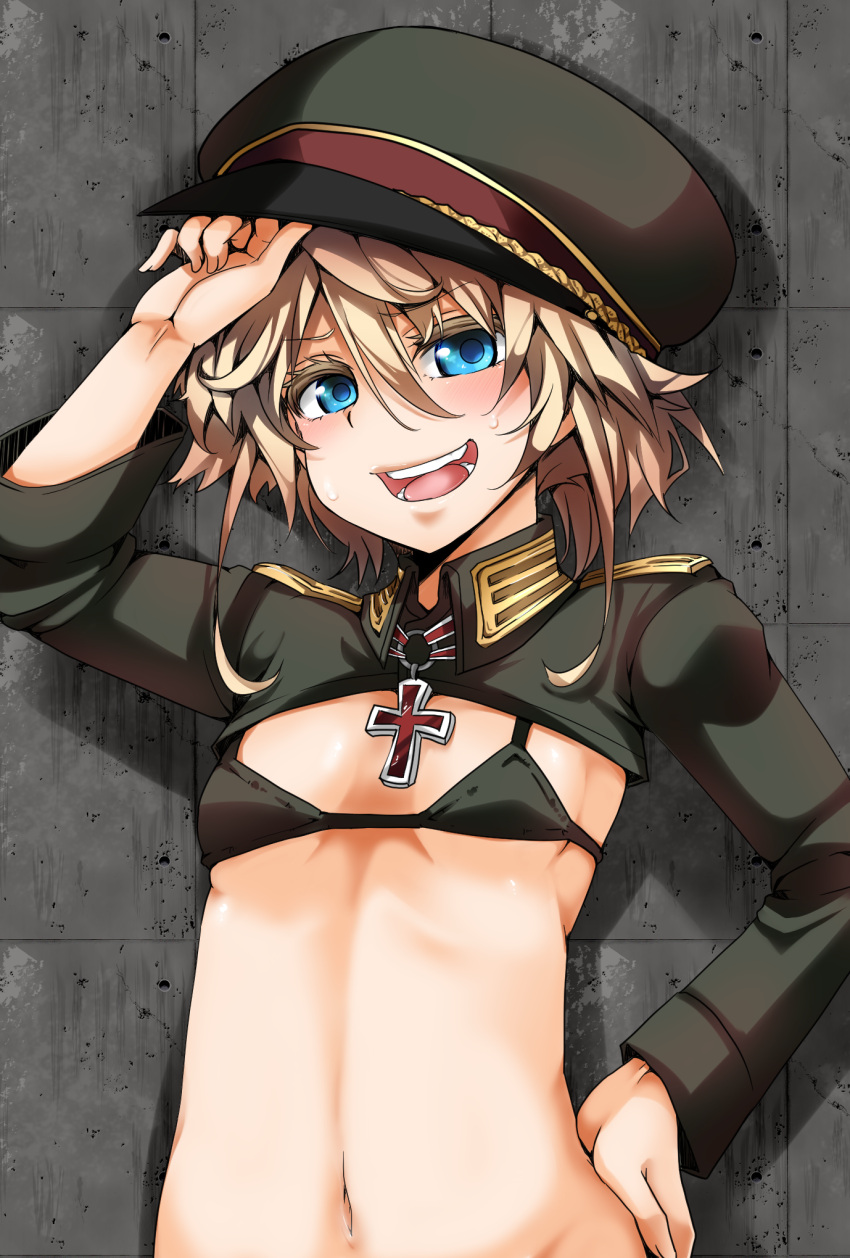 ...hat highres military military_hat military_uniform navel short_hair solo...