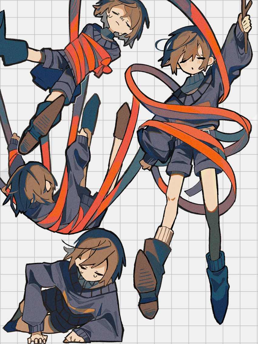 Red Ribbon Undertale Safebooru - 1other blue shorts brown hair brown shoes closed eyes frisk ...