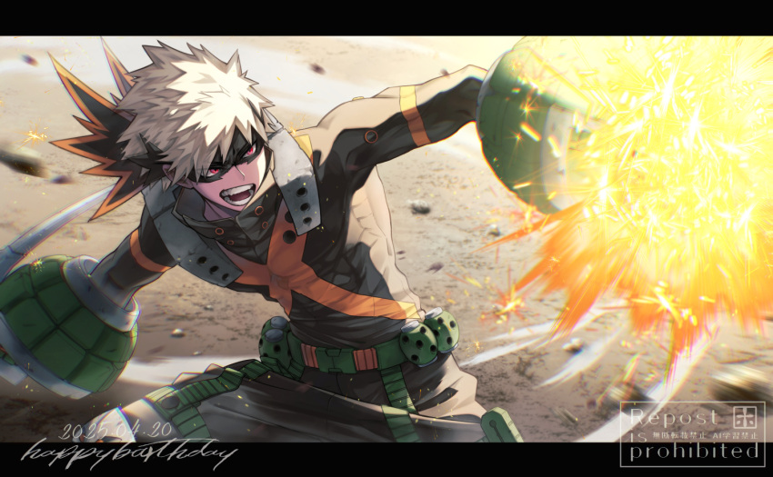 Safebooru - 1boy attack bakugou katsuki belt black jacket black mask ...