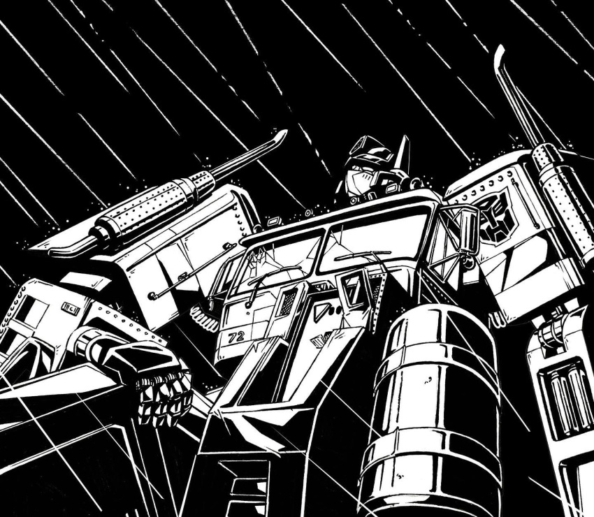 Safebooru - autobot english commentary greyscale highres looking up ...