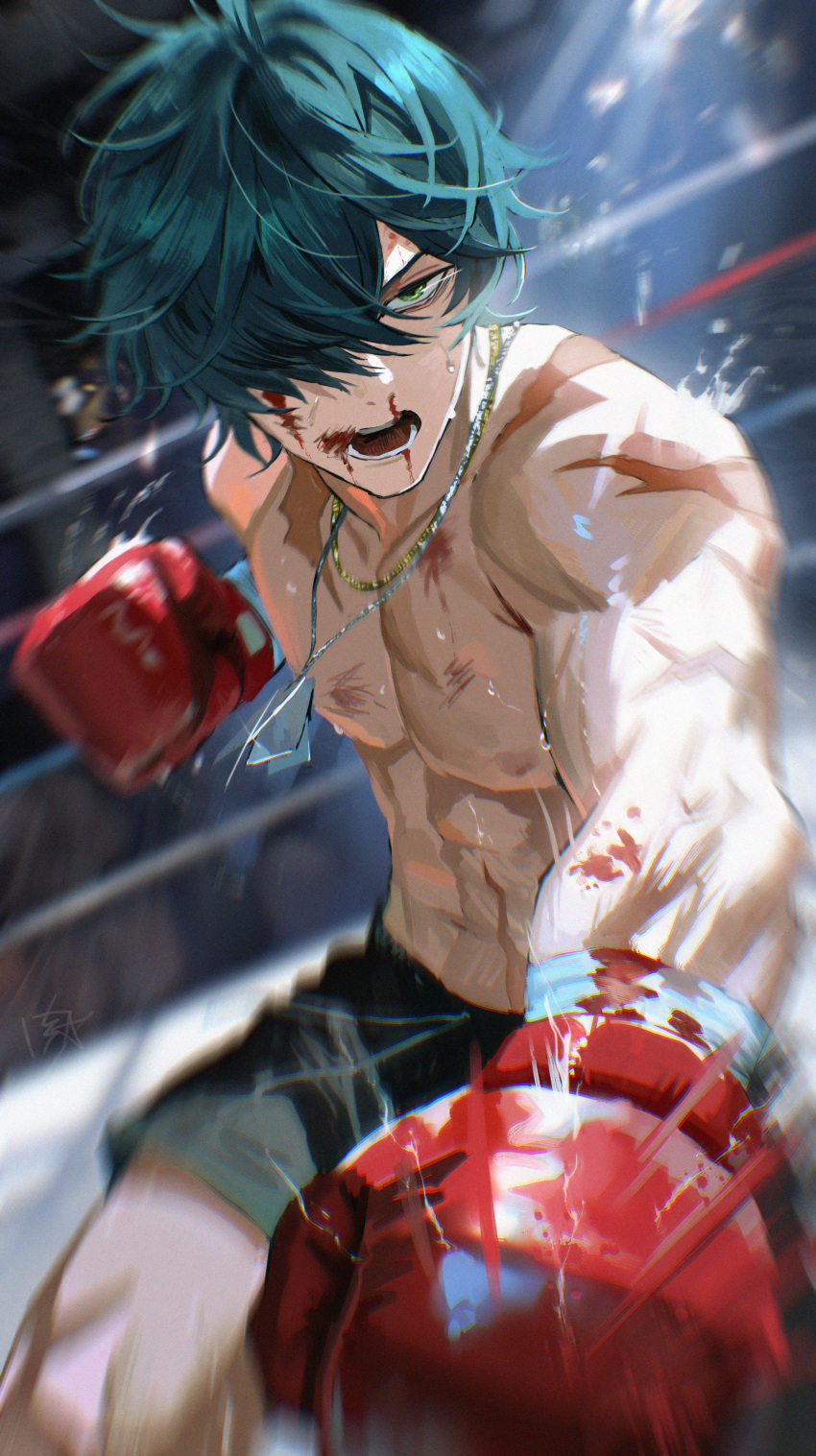 Safebooru - 1boy absurdres blood blood on face boxing gloves boxing ...