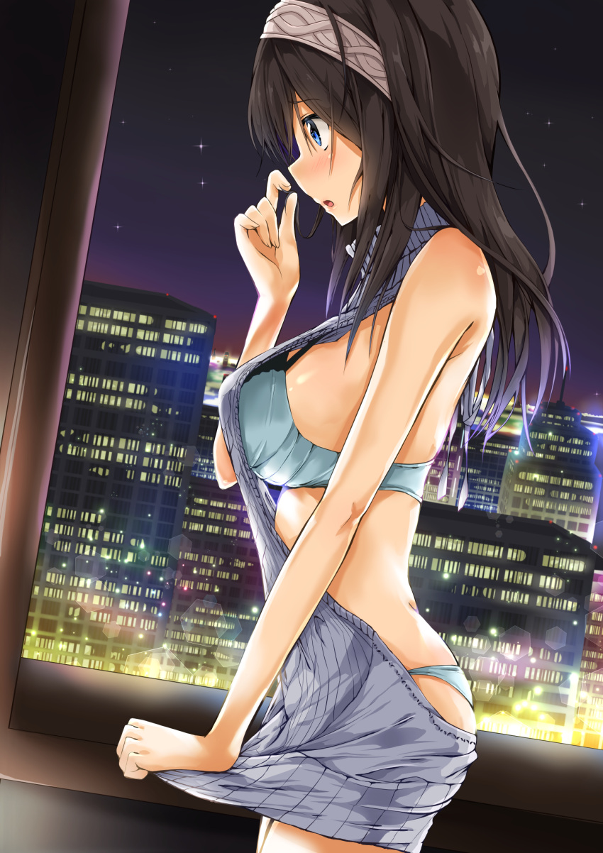 ...(clear_trip_second) large_breasts long_hair meme_attire open_mouth panti...