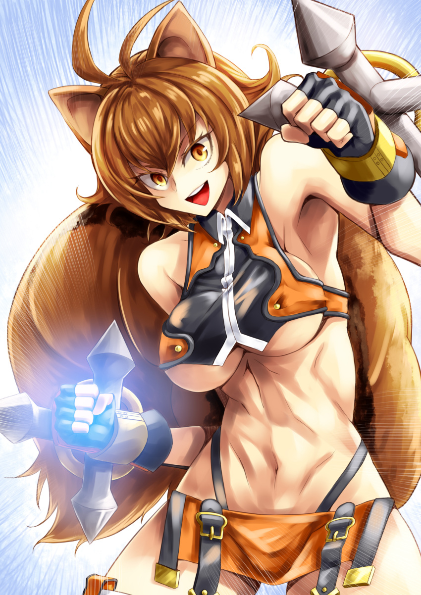 1girl :d abs absurdres animal_ears antenna_hair armpits bangs bare_shoulder...