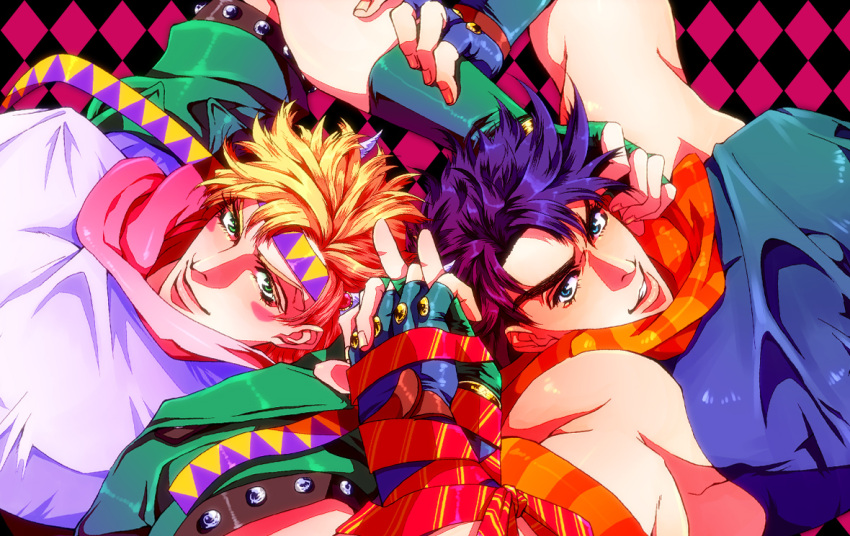 2boys blonde_hair blue_eyes blue_hair caesar_anthonio_zeppeli cielholic fac...