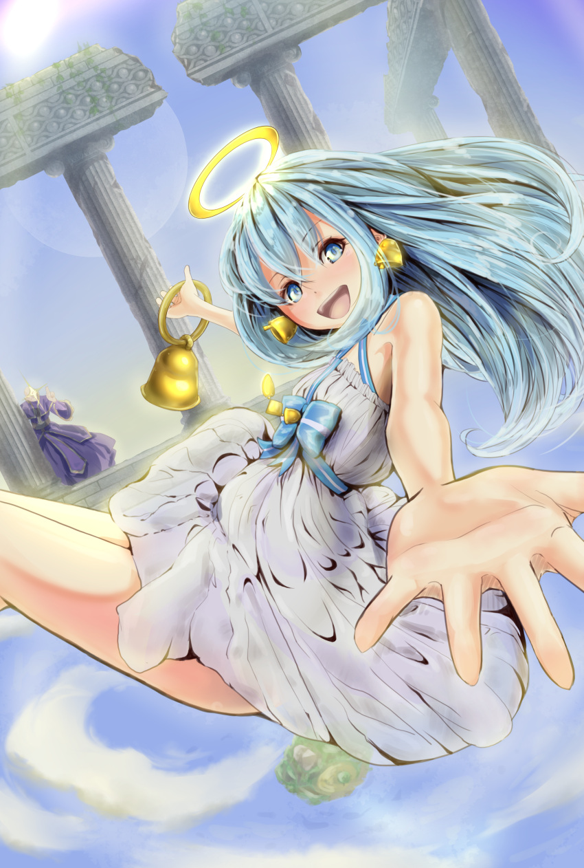 Safebooru - 1boy 1girl :d absurdres angel bald bell bell earrings ...
