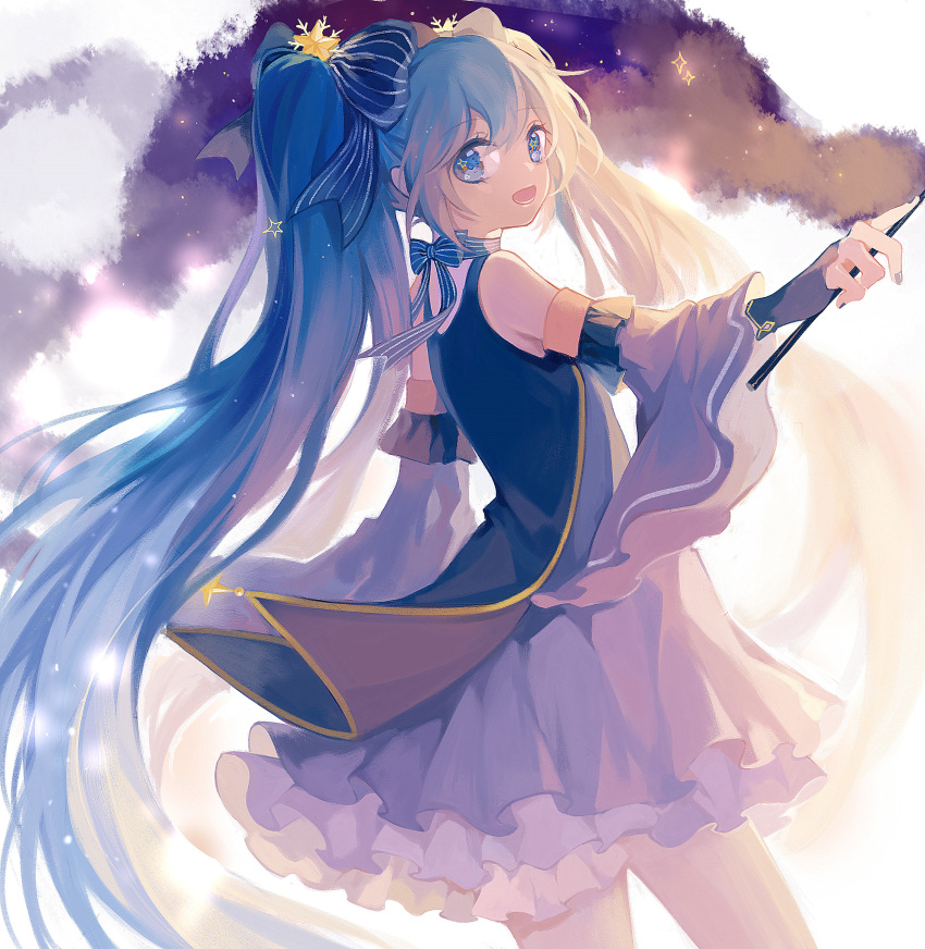 Safebooru 1girl Absurdres Aqua Hair Blue Eyes Detached Sleeves Dress Fingerless Gloves From 9935