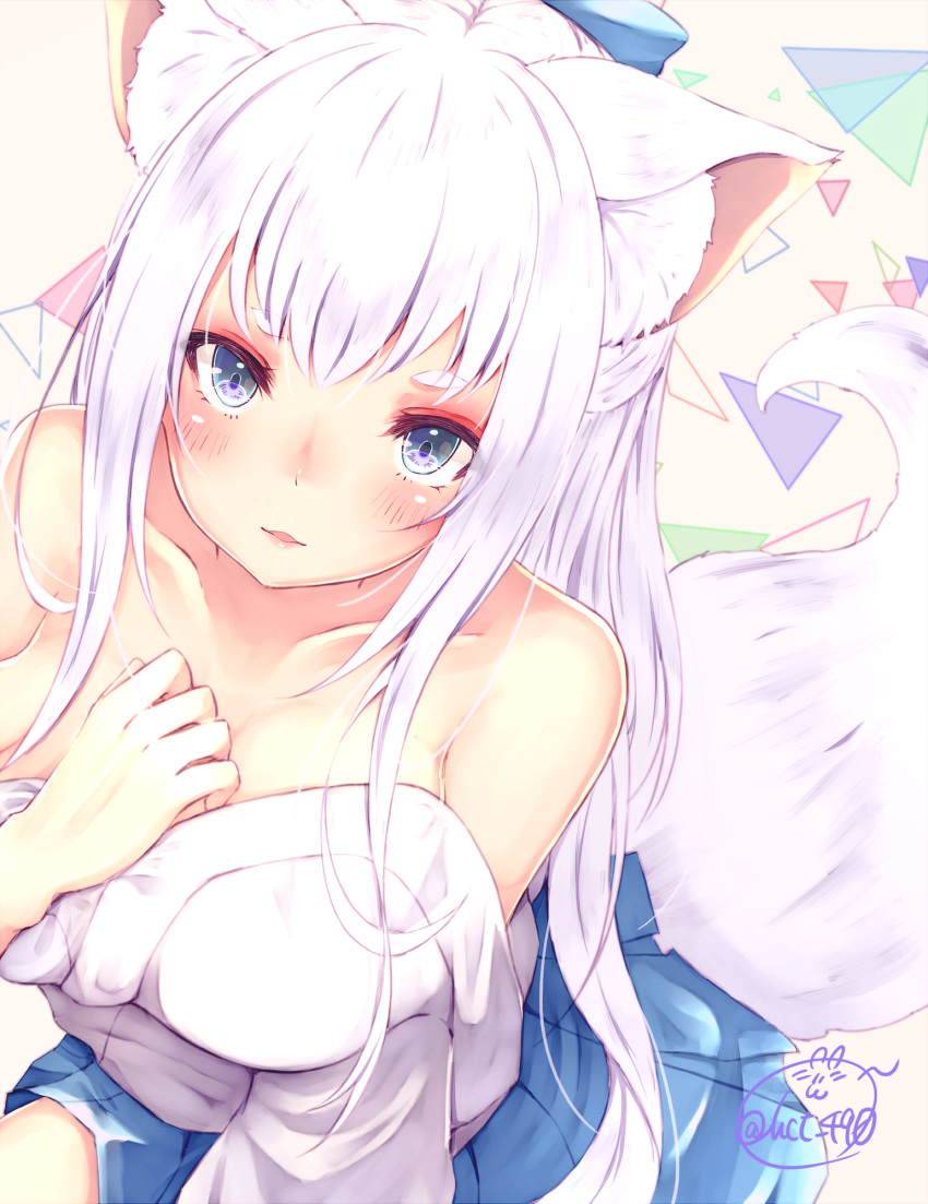fox_girl from_above hair_bow hand_on_own_chest highres japanese_clothes kim...