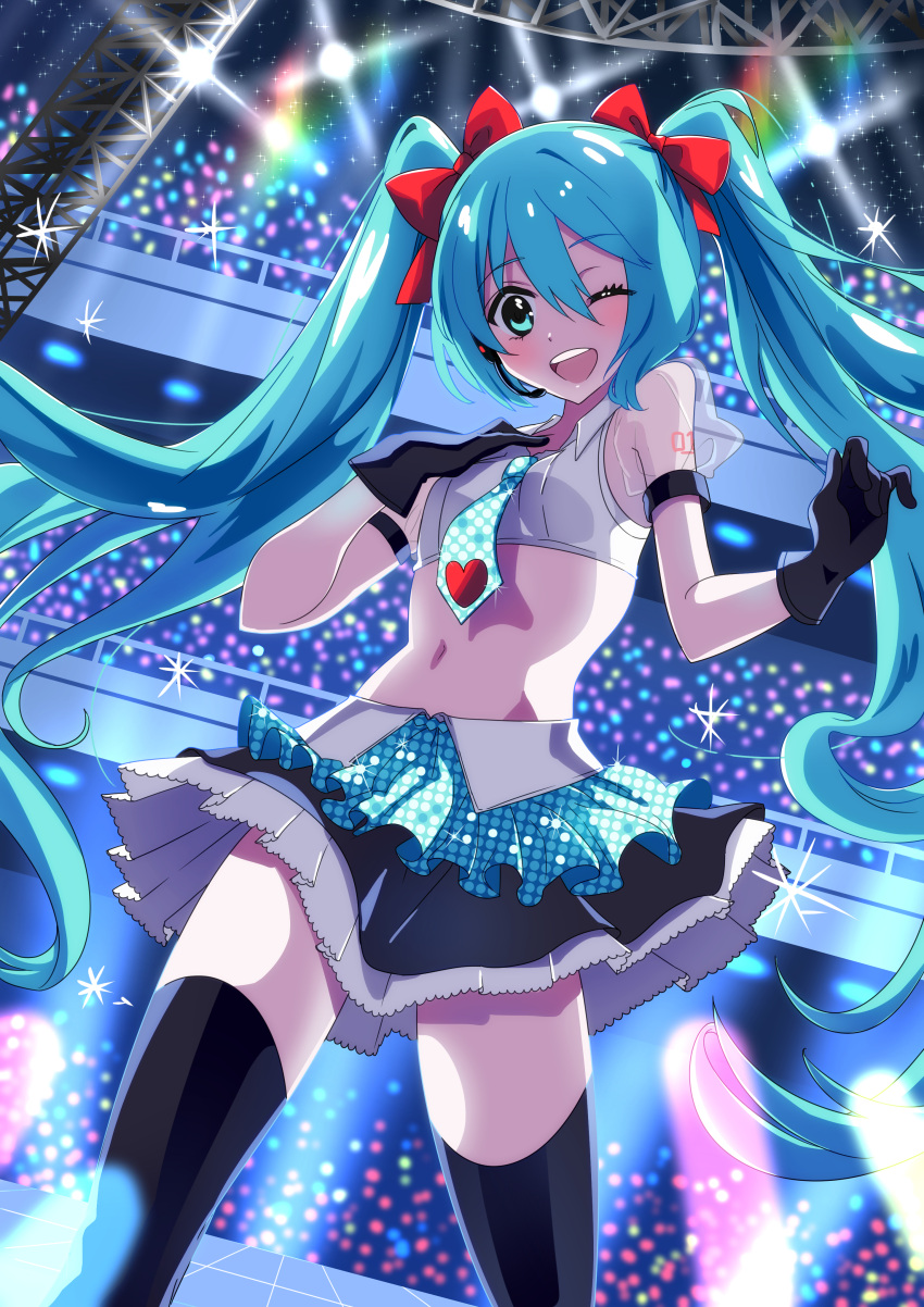 Safebooru 1girl Absurdres Aqua Eyes Aqua Hair Black Gloves Black Legwear Dutch Angle Gloves 8954