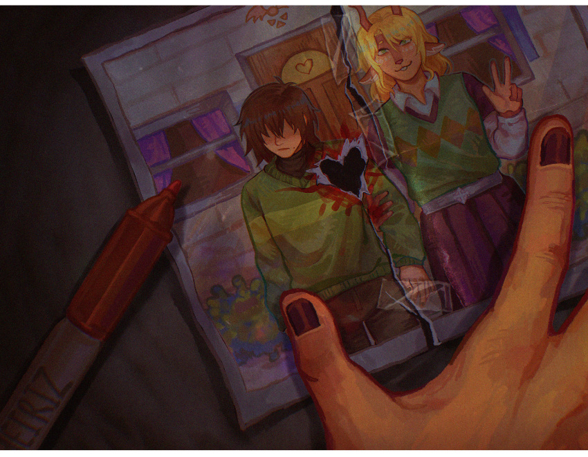 Safebooru - 1girl 1other alternate skin color animal ears antlers ...