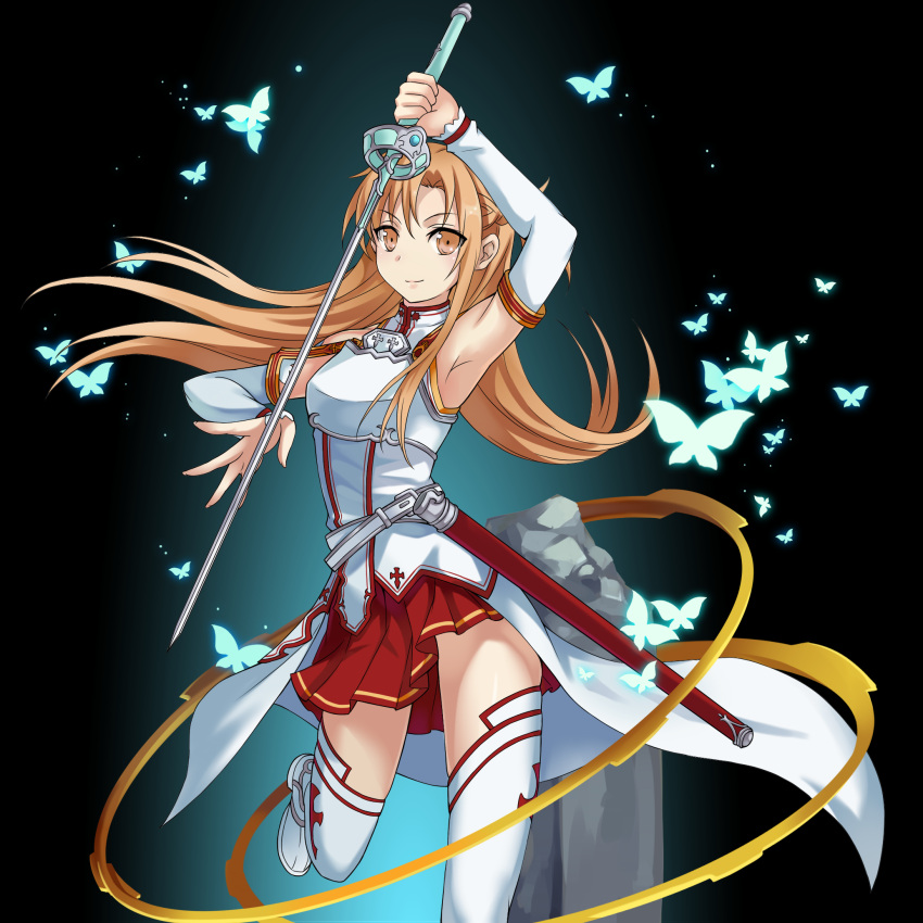 Safebooru - 1girl arm up armpits asuna (sao) black background ...