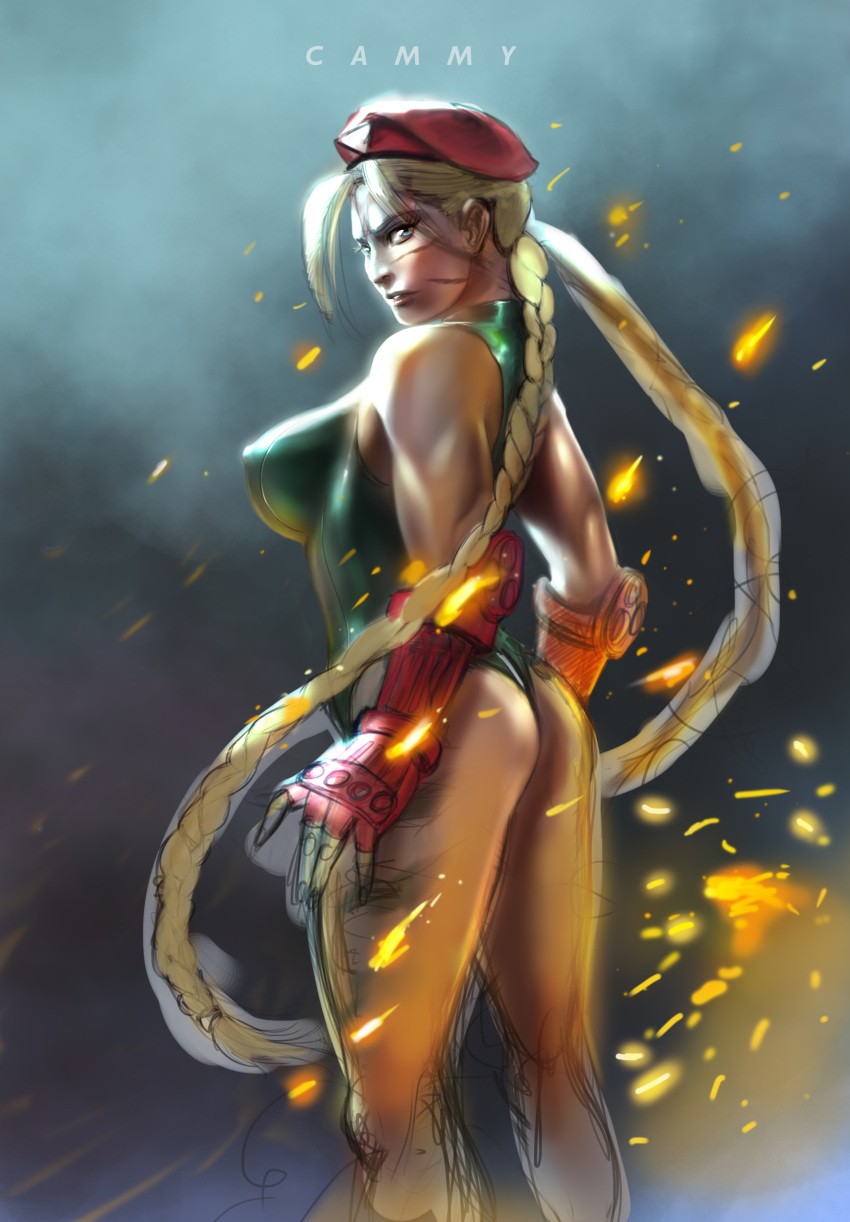 1girl absurdres ahoge ass beret blue_eyes braid breasts cammy_white erect_n...