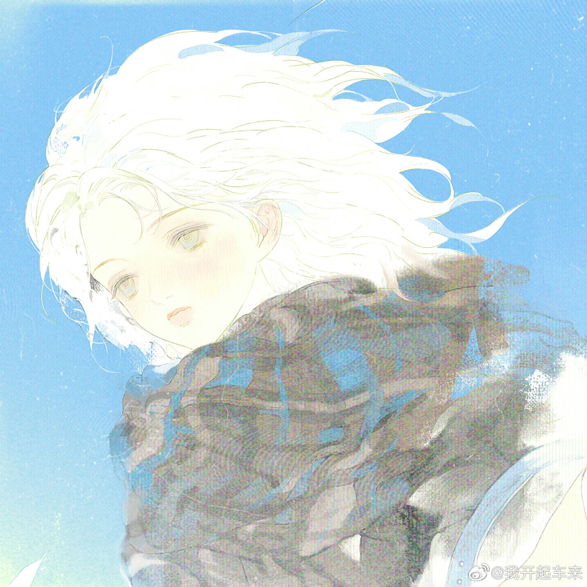 Safebooru - 1girl absurdres black scarf blue sky chinese commentary ...