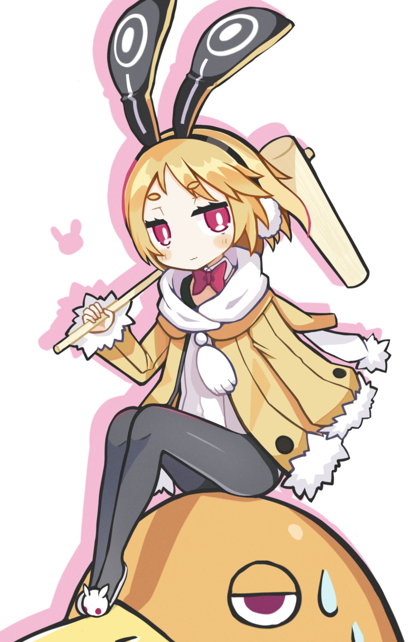 Safebooru - 1girl :3 animal ears animal slippers blonde hair bow bowtie ...