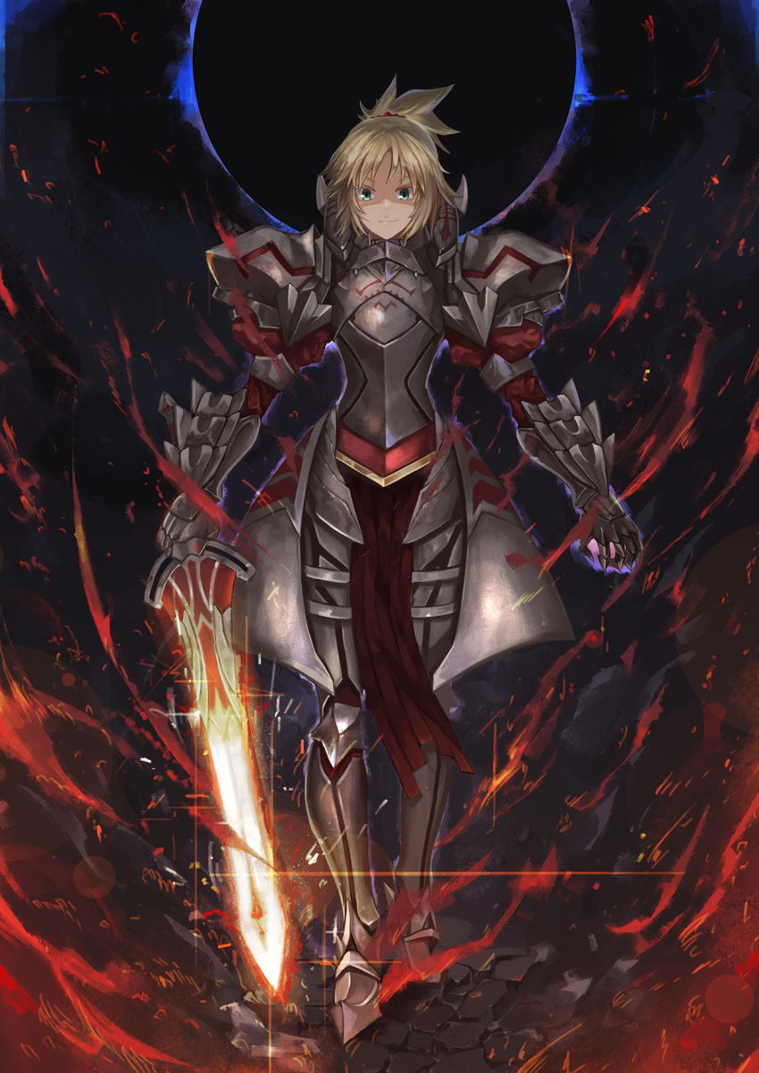 1girl armor armored_boots blonde_hair boots fate/apocrypha fate(series)