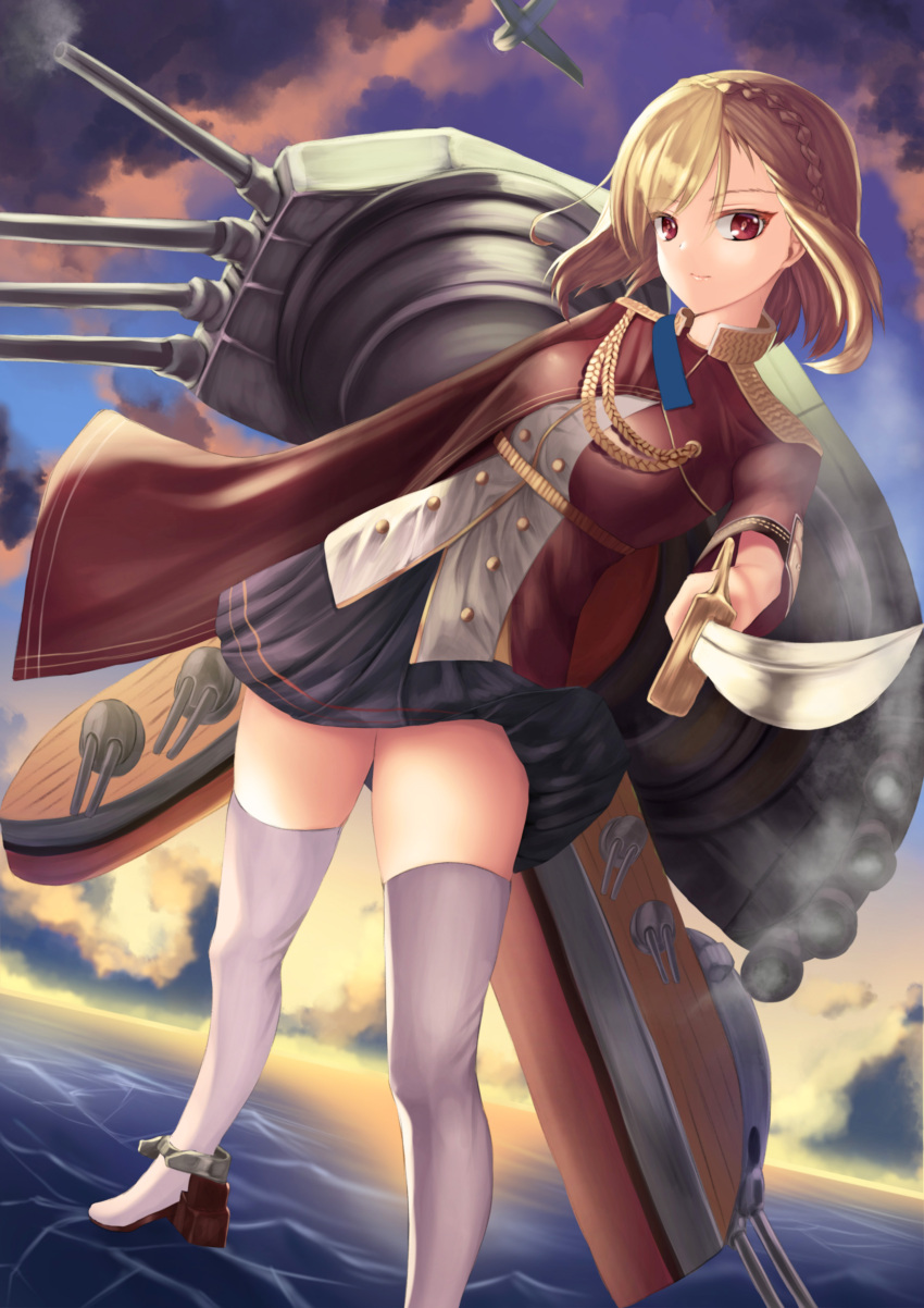 azur_lane blonde_hair cape dutch_angle epaulettes highres looking_at_viewer...