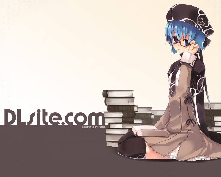 Safebooru adjusting glasses blue eyes blue hair blush book