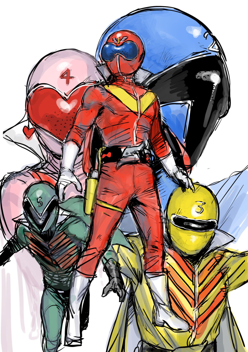 Safebooru - 1girl 4boys aka ranger ao ranger armor blue bodysuit blue ...