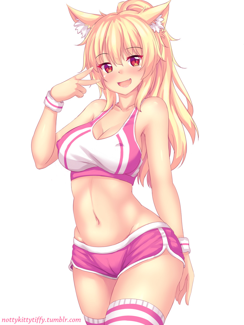 ...original ponytail red_eyes short_shorts shorts solo sports_bra striped s...