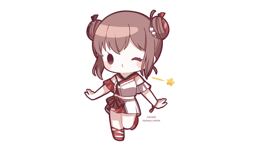 Safebooru - 1girl blush brown hair chibi double bun full body hair bun ...