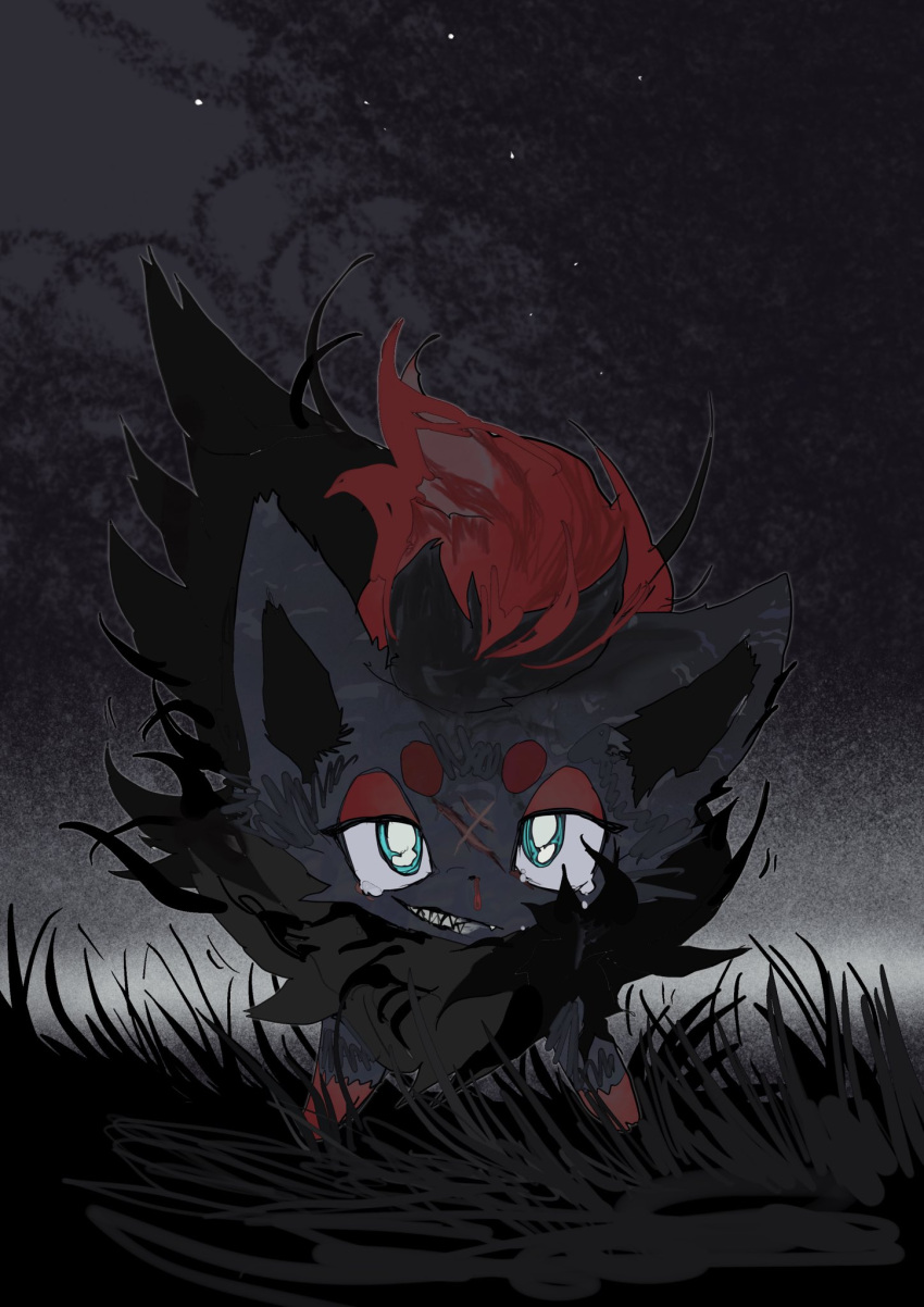 Pokemon Ruff Ruff Dark Form Safebooru - all fours black fur black theme blue eyes crying crying ...