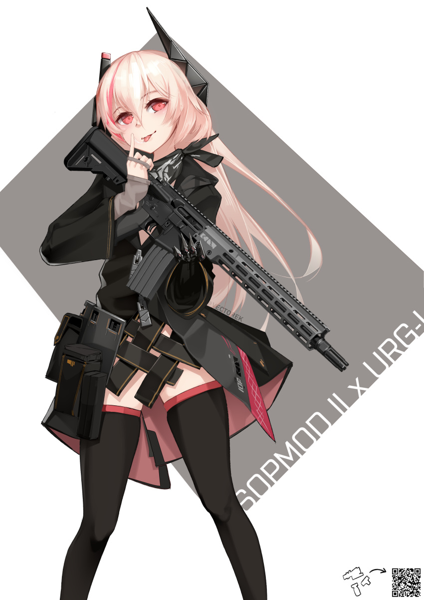 ...highres holding holding_weapon jacket light_smile long_hair looking_at_v...