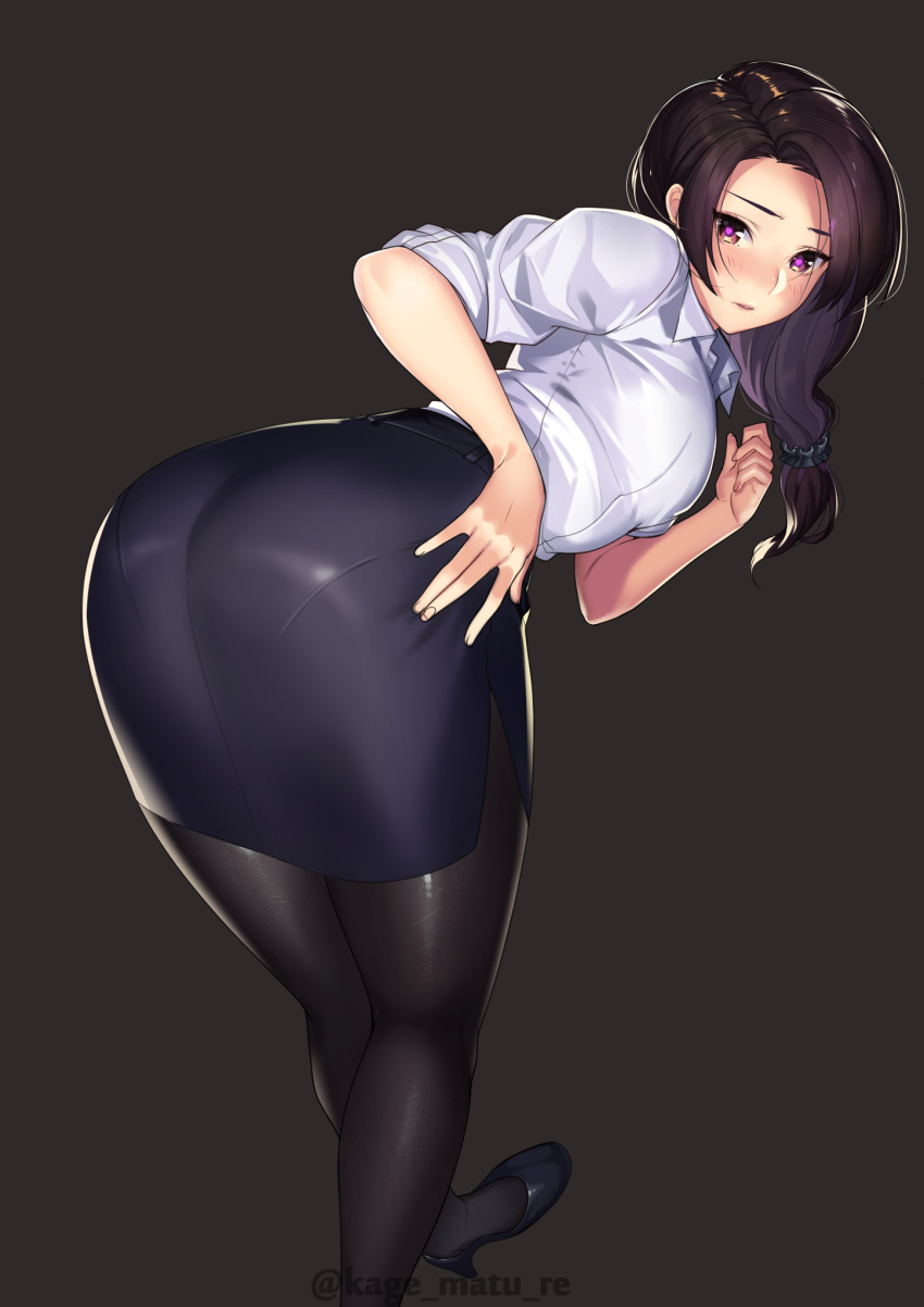 1girl ass back bangs blush brown_eyes brown_hair commentary_request from_be...