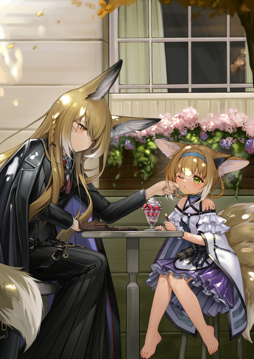 Safebooru - 2girls absurdres animal ears arknights barefoot black ...