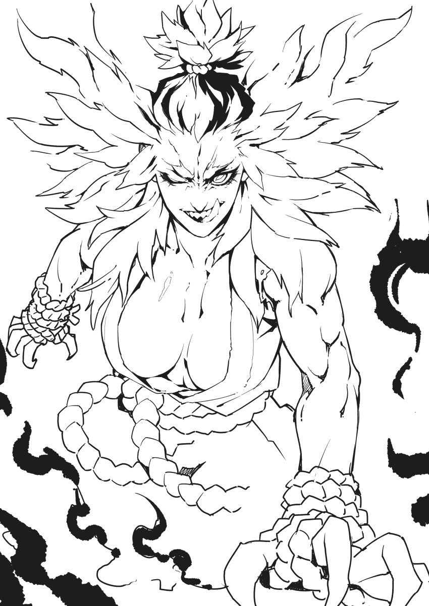 ...gouki greyscale highres large_breasts licking_lips medium_hair monochrom...