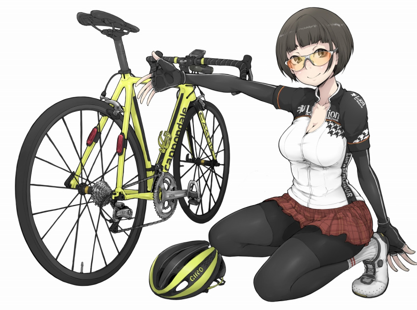 1girl bangs bicycle bicycle_helmet bike_jersey bike_shorts black_gloves bla...