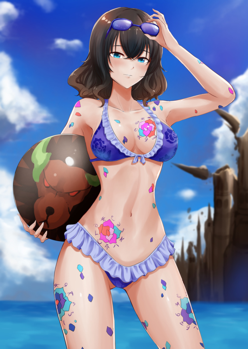 1girl ball bikini black_hair bloodstained:ritual_of_the_night blue_eyes bre...