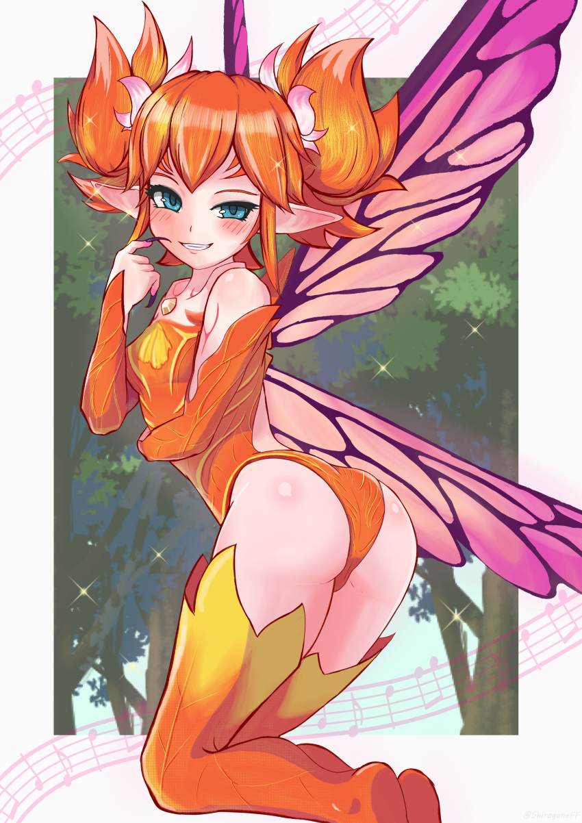 ...blue_eyes blush breasts butterfly_wings detached_sleeves eighth_note fai...