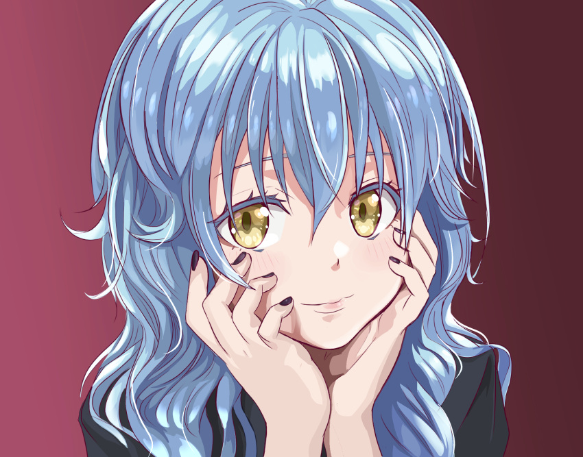 Purple Rimuru Safebooru - 1girl black nails blue hair closed mouth curly hair head ...