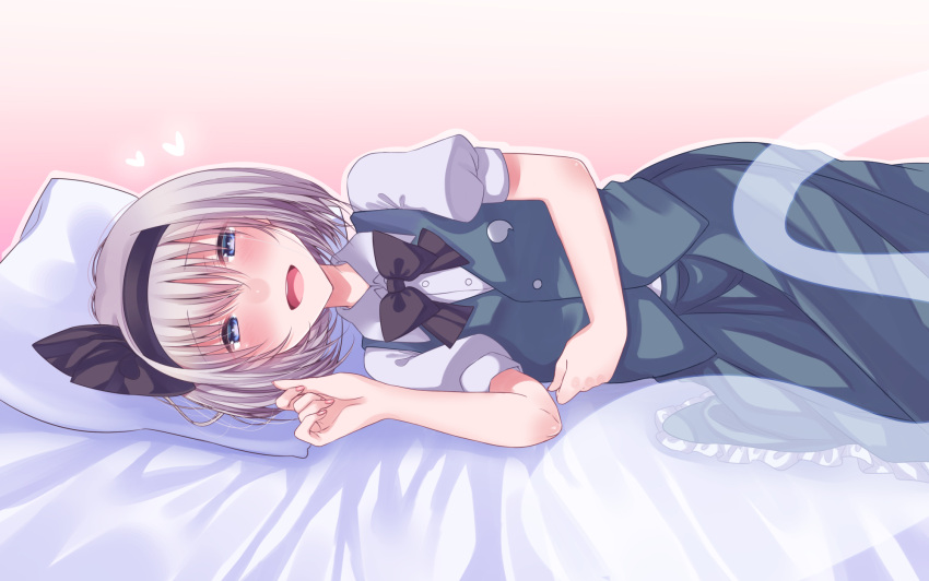 Safebooru 1girl D Bangs Bed Black Bow Black Hairband Black Neckwear Black Ribbon Blue Eyes 4583