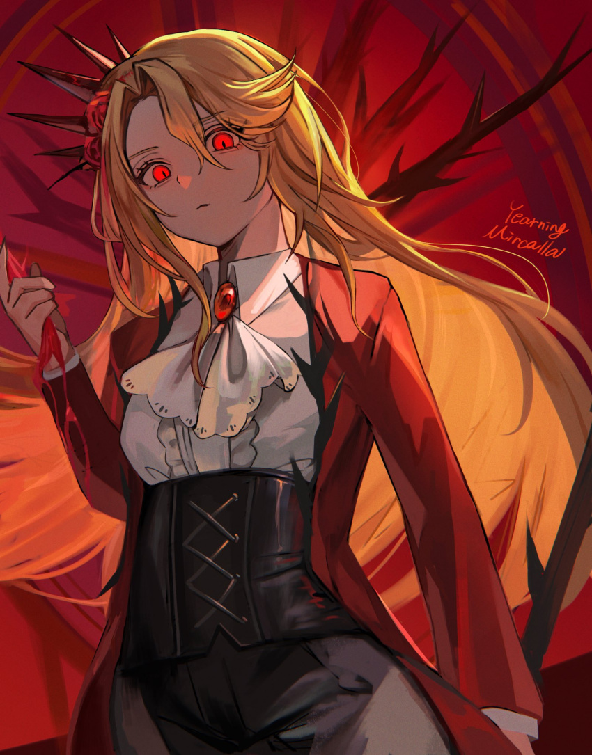 Mircalla Flower Safebooru - ascot black corset black crown blonde hair blood closed ...
