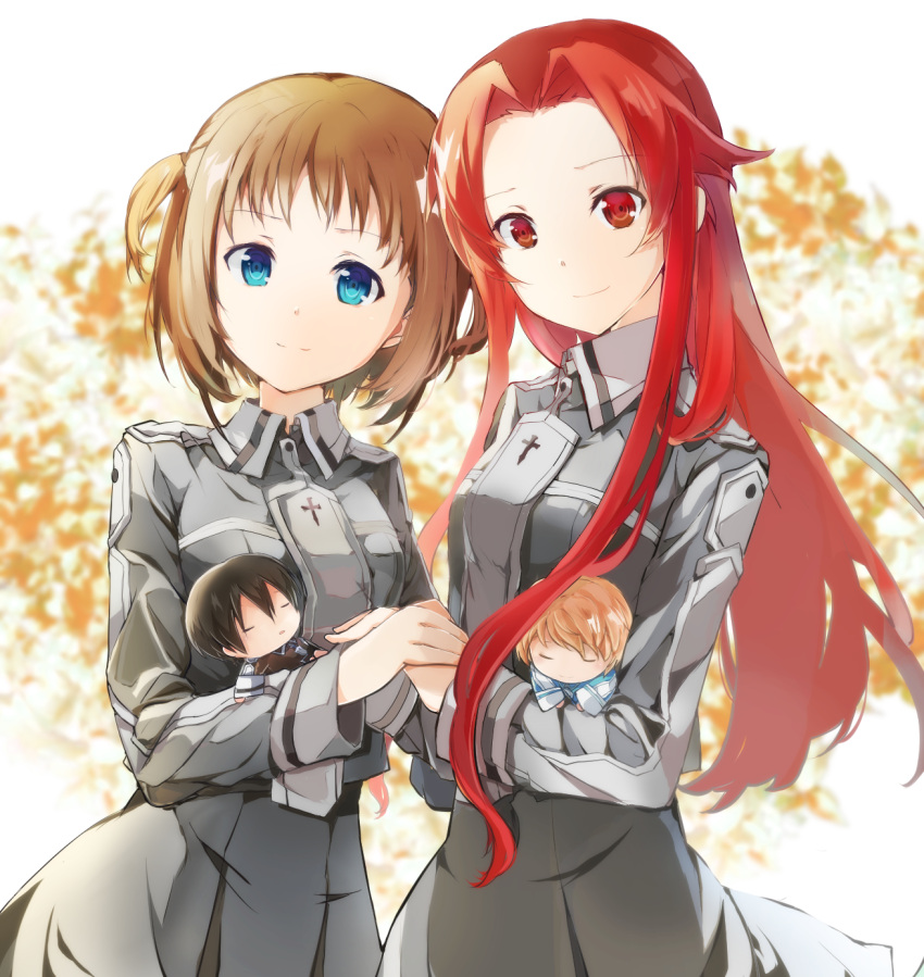 ...looking_at_viewer multiple_girls pleated_dress red_eyes redhead ronye_ar...