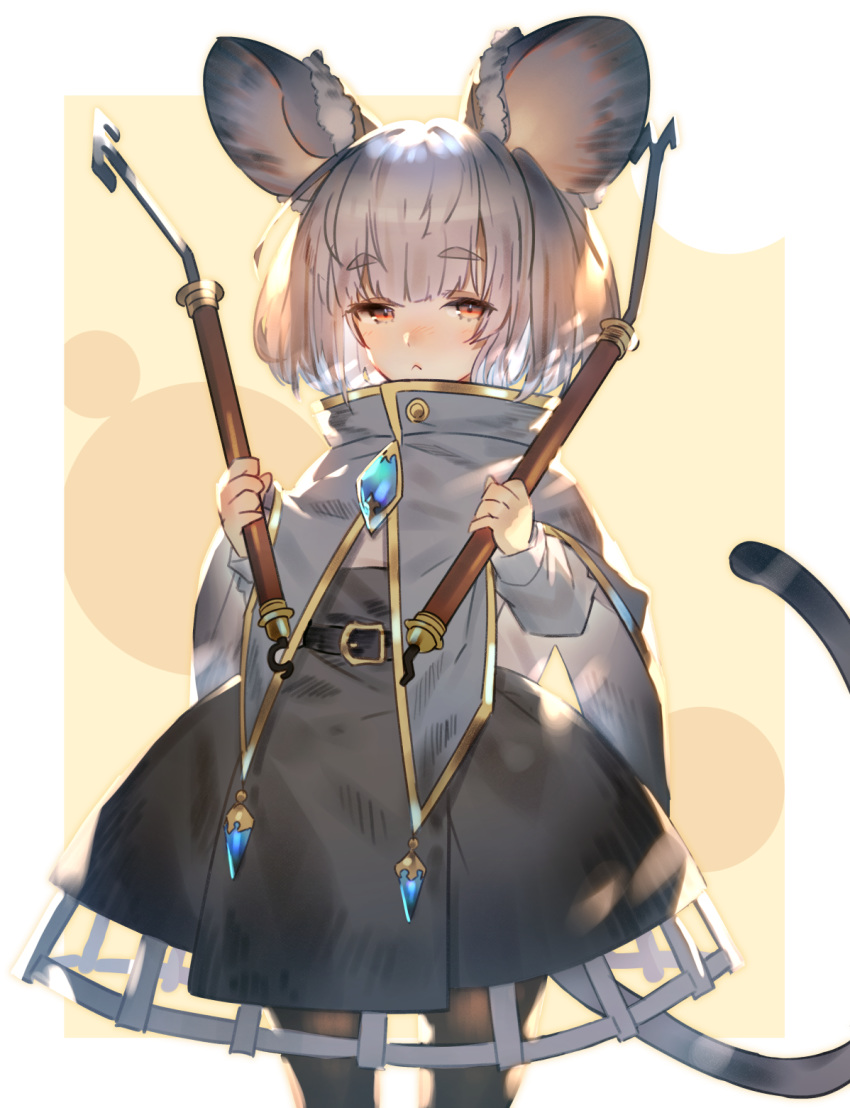 ...grey_skirt highres holding jewelry long_sleeves looking_at_viewer mouse_...