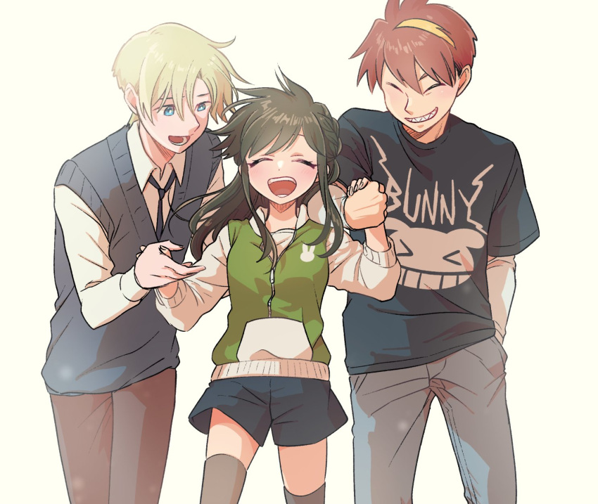 Safebooru 1girl 2boys amatsuka yui asadoke no majo blonde hair blue