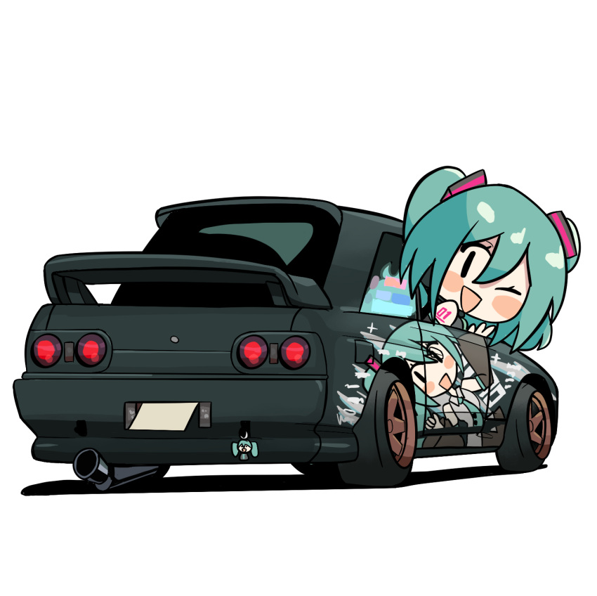 Safebooru - 1girl aqua eyes blush stickers car chibi commission exhaust ...