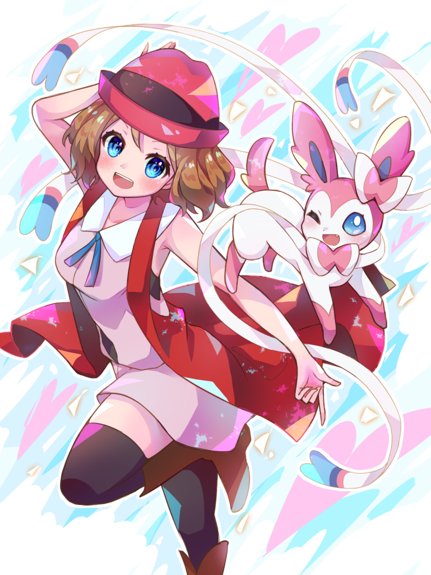 hat highres leg_up looking_at_viewer open_mouth pokemon pokemon(anime) poke...