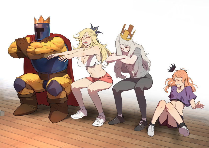 ...crossed_arms crown falling gloves grey_hair hair_between_eyes helm helme...